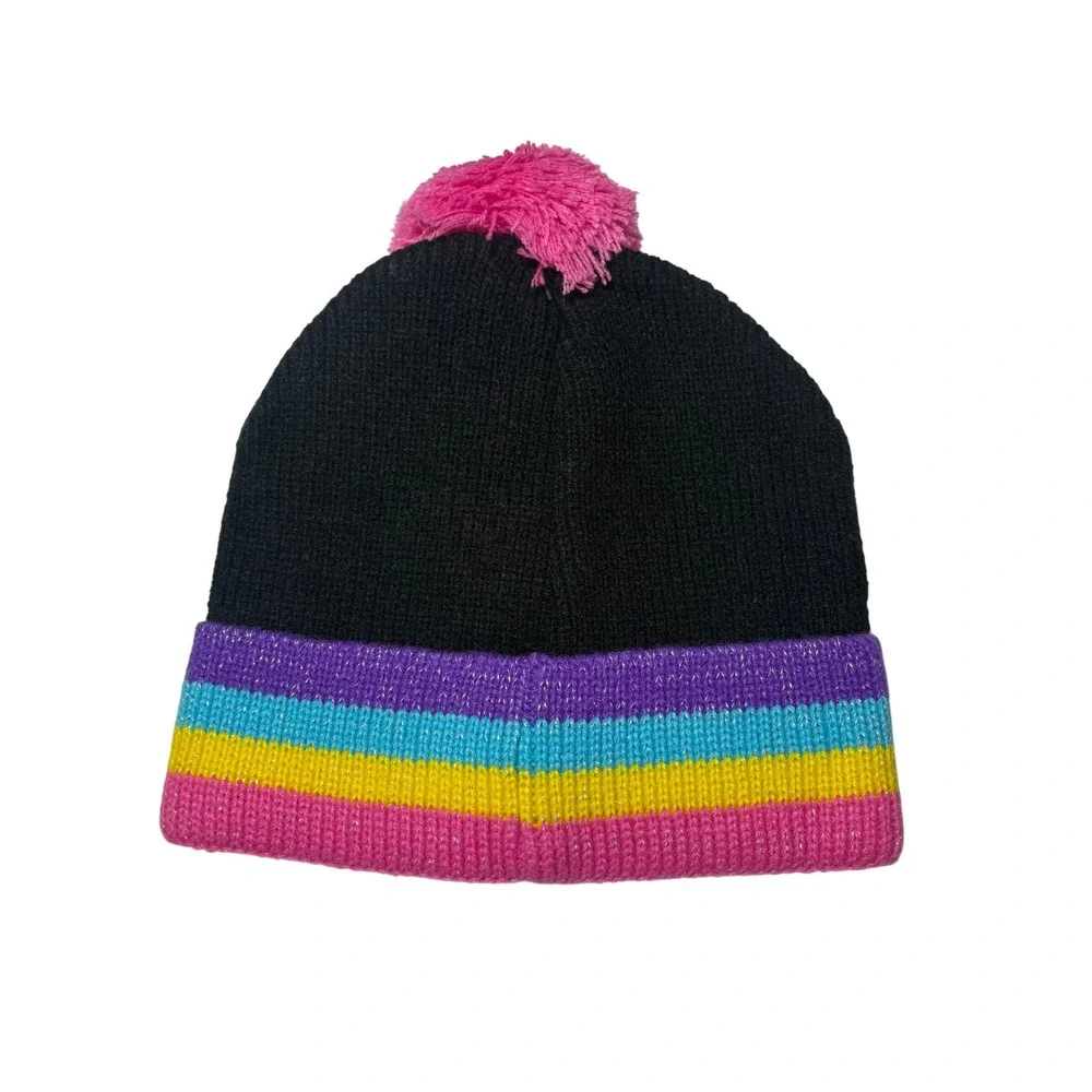 LOL Surprise Girls Beanie Hat Black Multi Color Striped Pom Pom OSFM NEW
